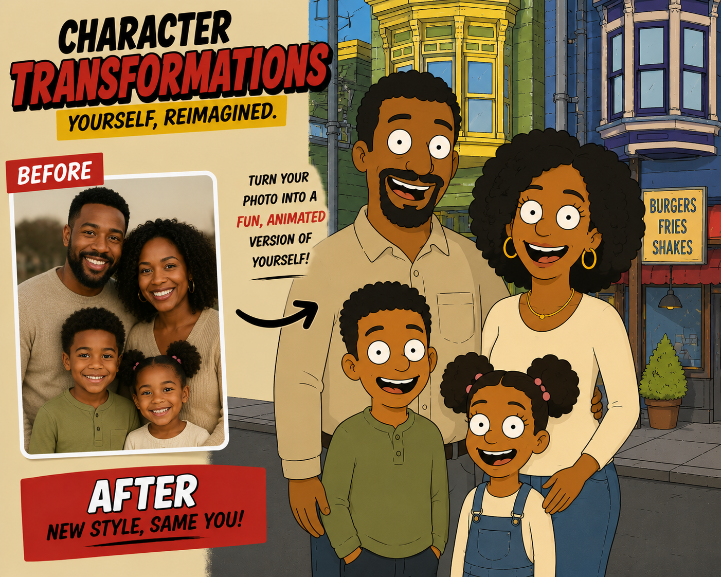 Custom Cartoon Family Portrait 5 from Your Photo – Digital Download