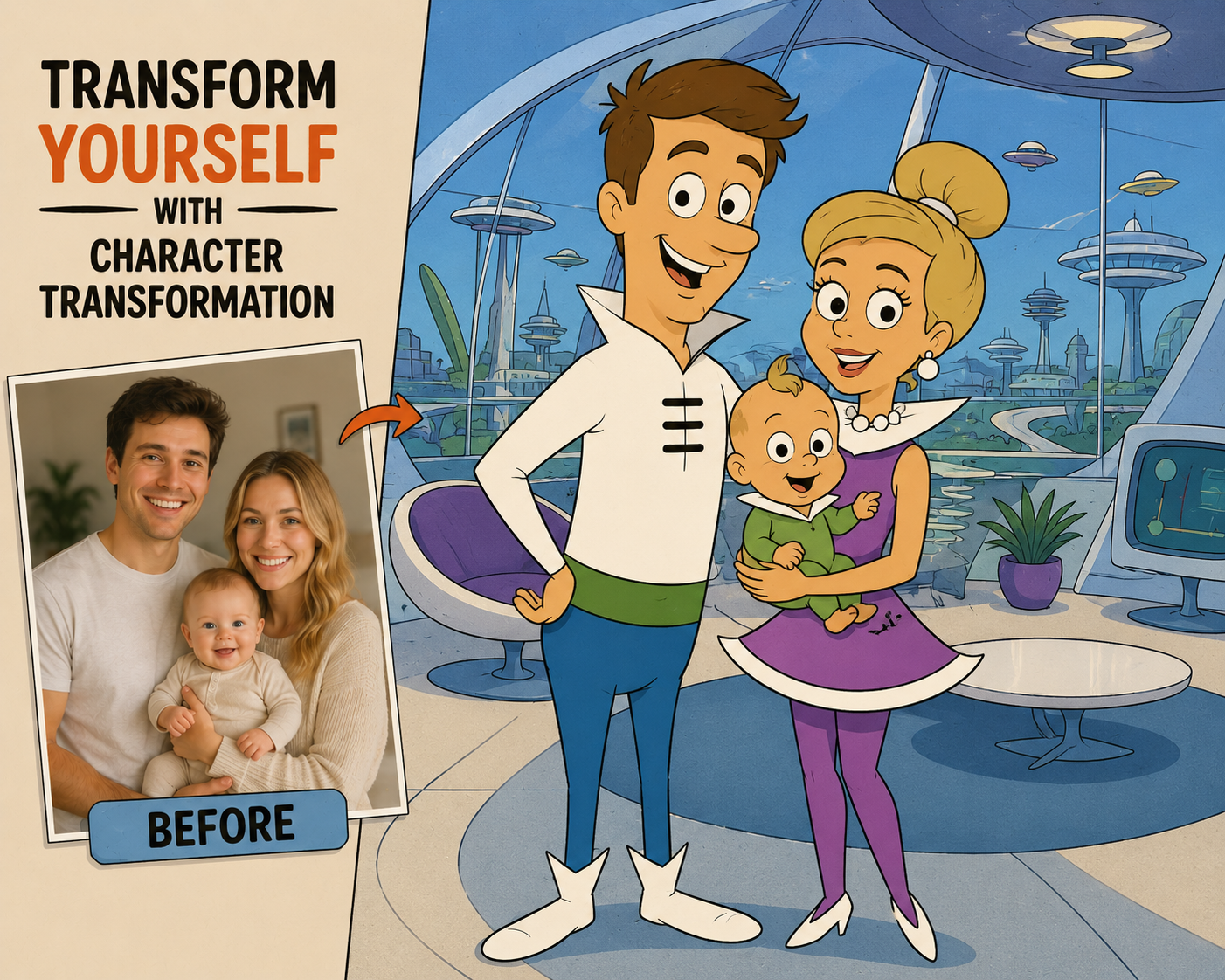 Custom Cartoon Family Portrait 4 from Your Photo – Digital Download