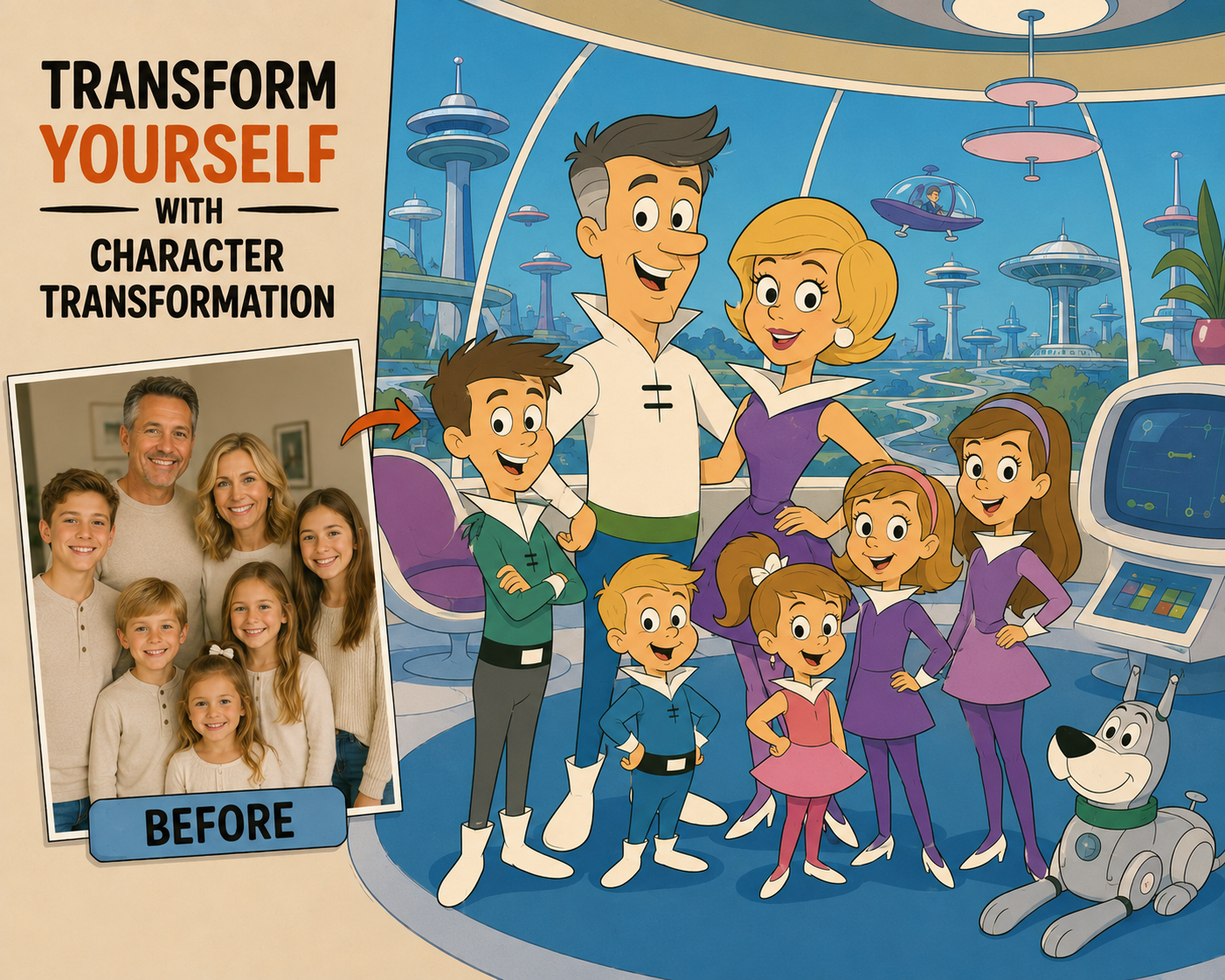 Custom Cartoon Family Portrait 4 from Your Photo – Digital Download