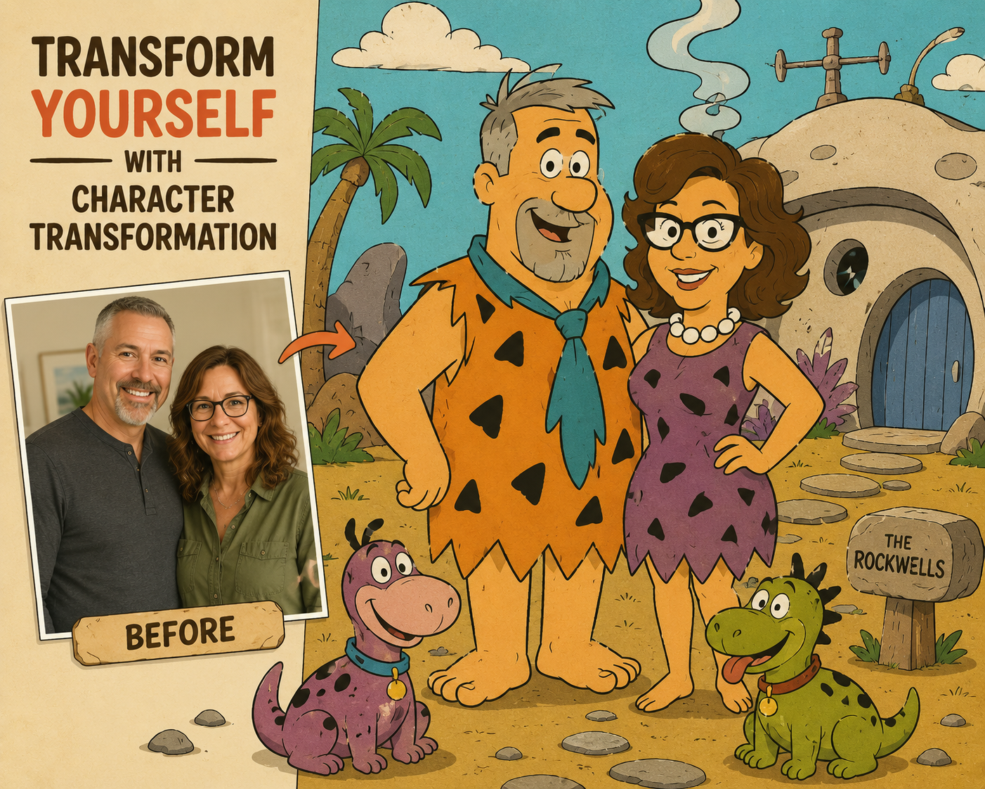 Custom Cartoon Family Portrait 3 from Your Photo – Digital Download