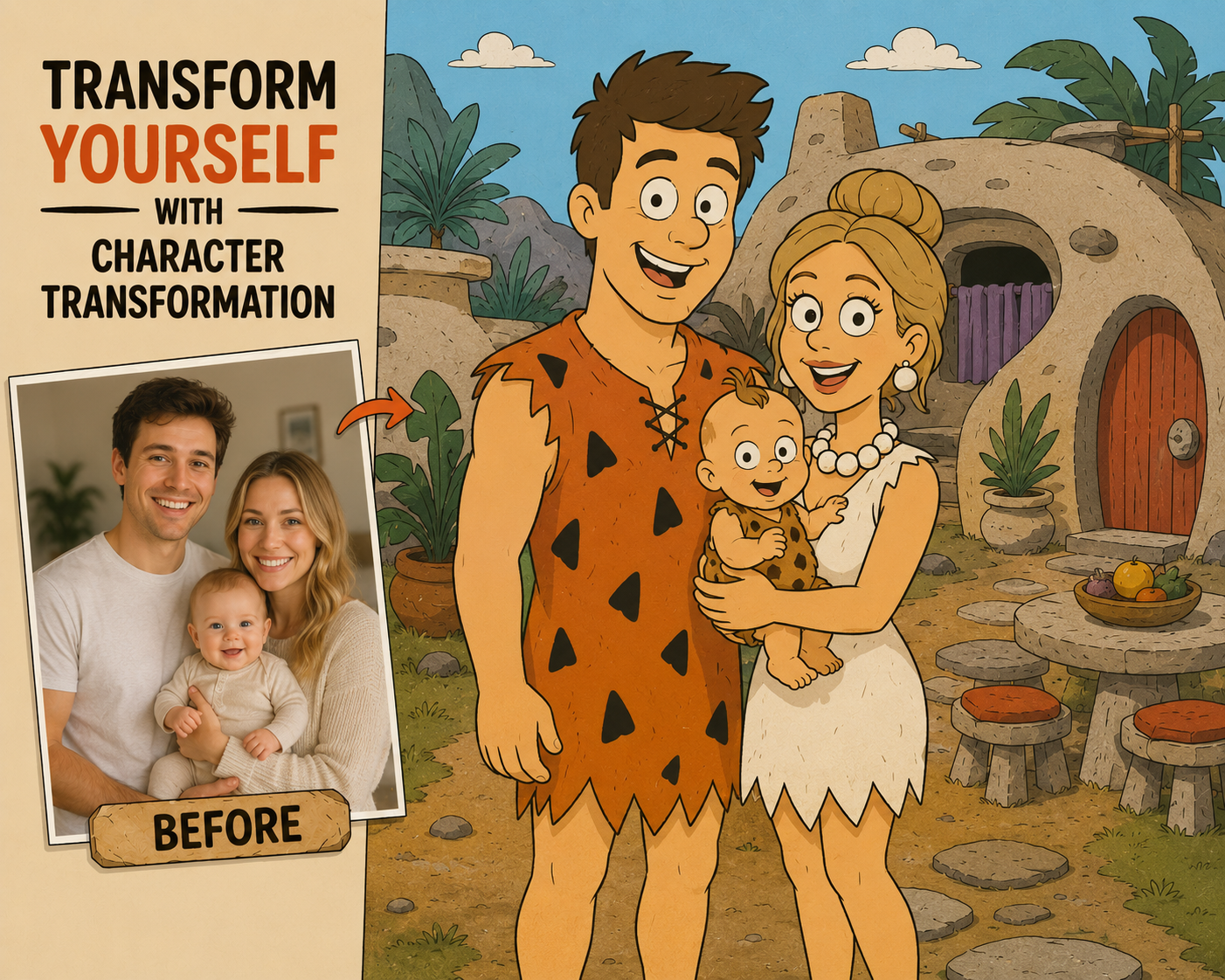 Custom Cartoon Family Portrait 3 from Your Photo – Digital Download
