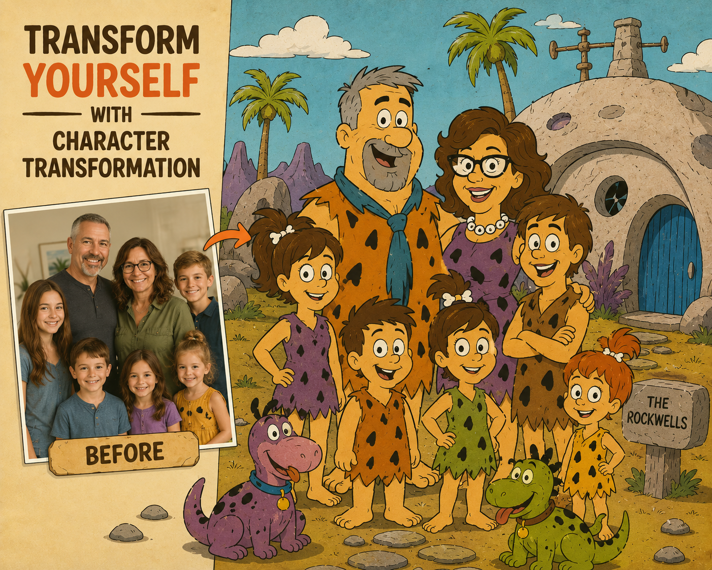 Custom Cartoon Family Portrait 3 from Your Photo – Digital Download